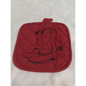 Western Cowboy Boots Quilted Potholder Country Kitchen Decor Red Accent